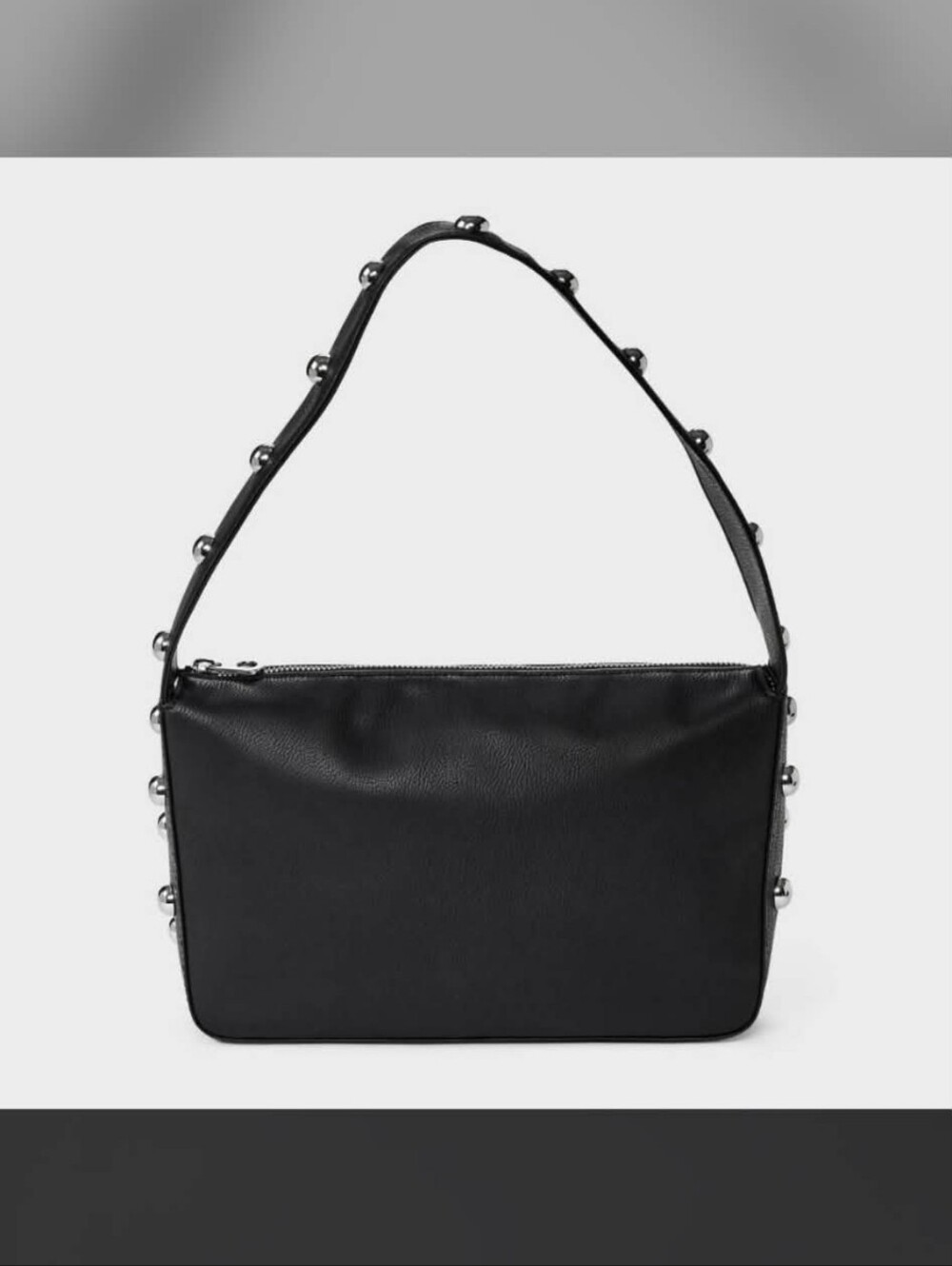 Black Leather Shoulder Bag with Stud Detail